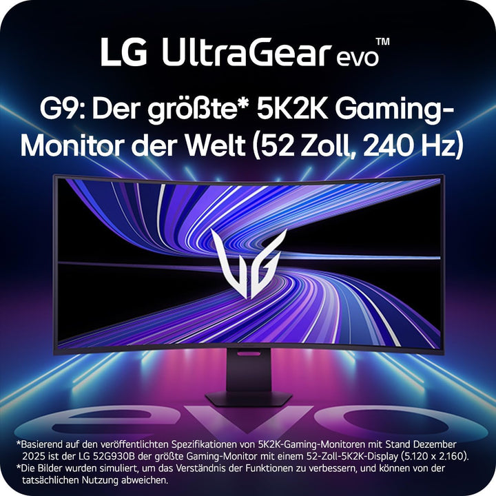 LG 52G930B-B - Ultragear Gaming Monitor, 51.6", VA, 5K2K, (5121x2160), 21:9, 240Hz, 1ms, FreeSync Premium, Flat, Pivotable/Height Adjustable, Black