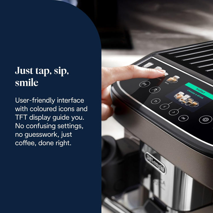 De'Longhi Magnifica Evo Next ECAM312.80.TB, Automatic Coffee Machine With Automatic Milk Frother, Bean To Cup Coffee and Cappuccino Machine with Intuitive Touch Display, Black/Titanium
