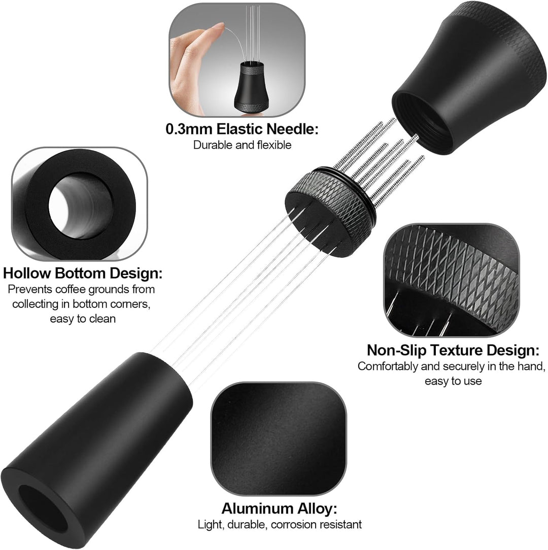 Wdt Tool, Aluminium Wdt Tool Espresso with 7 Espresso Needles 0.3 mm, 10 Replacement Needles, Aluminium Wdt Tool Espresso with Stand, Espresso Coffee Stirrer, Espresso Coffee Stirrer for