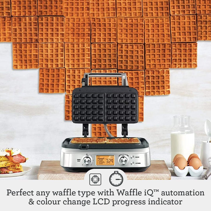 Sage - The Smart Waffle Pro - 2-Slice Waffle Maker with LCD Display - Belgian, Classic, Chocolate, Buttermilk & Custom Settings - Brushed Stainless Steel