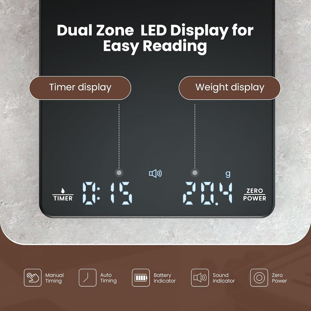 Maestri House Mini Coffee Scale with Timer, Rechargeable Espresso Scale, 2kg/0.1g Accurate Scale for Espresso and Pour-Over Coffee, Portable Digital Kitchen Scale with Automatic Timing