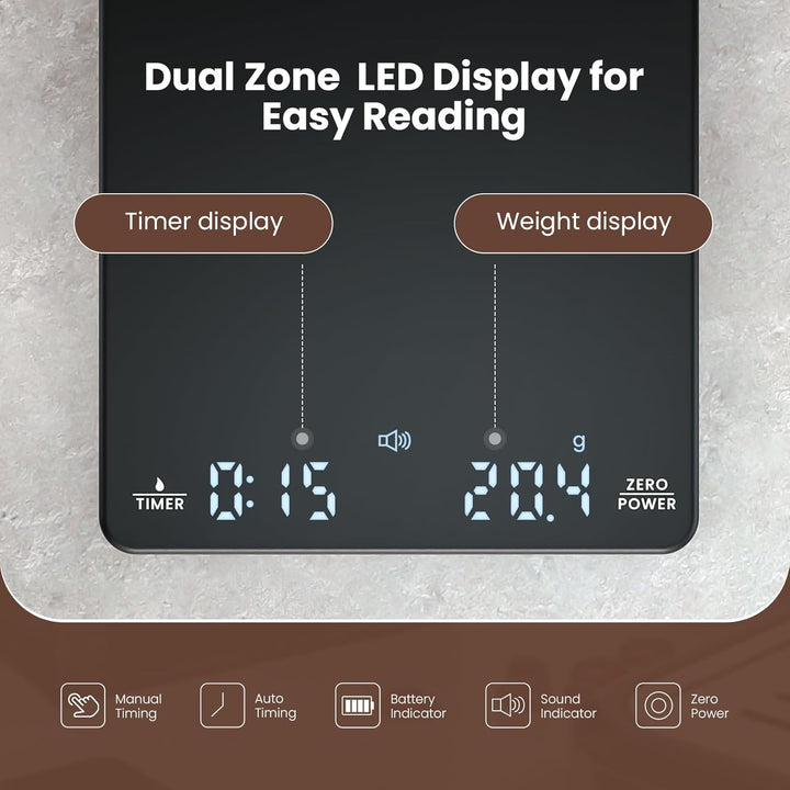 Maestri House Mini Coffee Scale with Timer, Rechargeable Espresso Scale, 2kg/0.1g Accurate Scale for Espresso and Pour-Over Coffee, Portable Digital Kitchen Scale with Automatic Timing