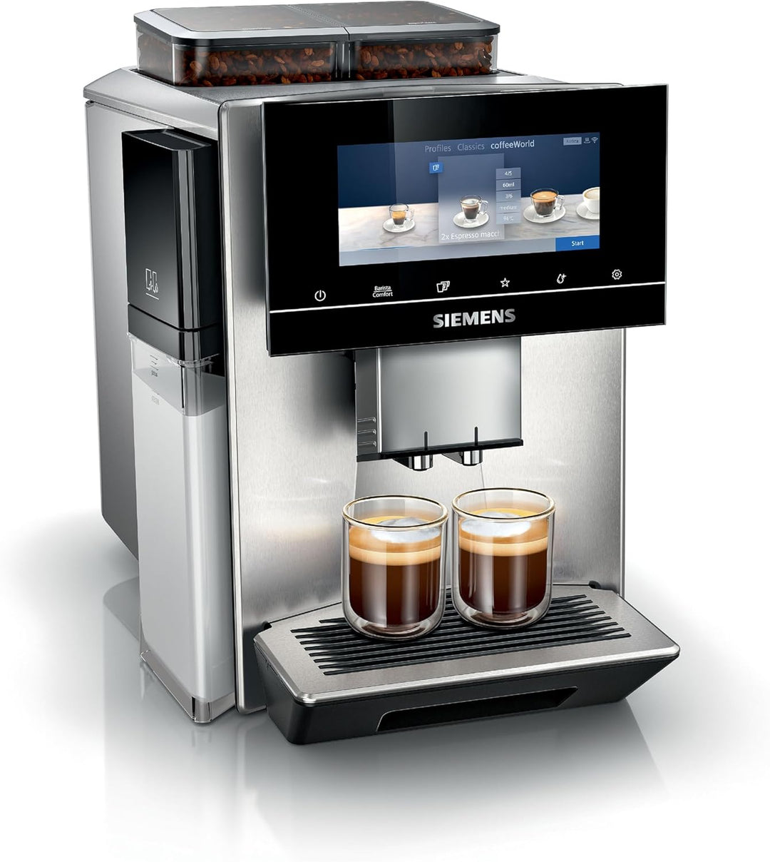 SIEMENS EQ900 Plus Fully Automatic Bean to Cup Coffee Machine, 6.8" Touch Screen Display, Auto Descaling/Cleaning, dual bean containers, baristaMode, beanIdent System, Home Connect, TQ907GZ3