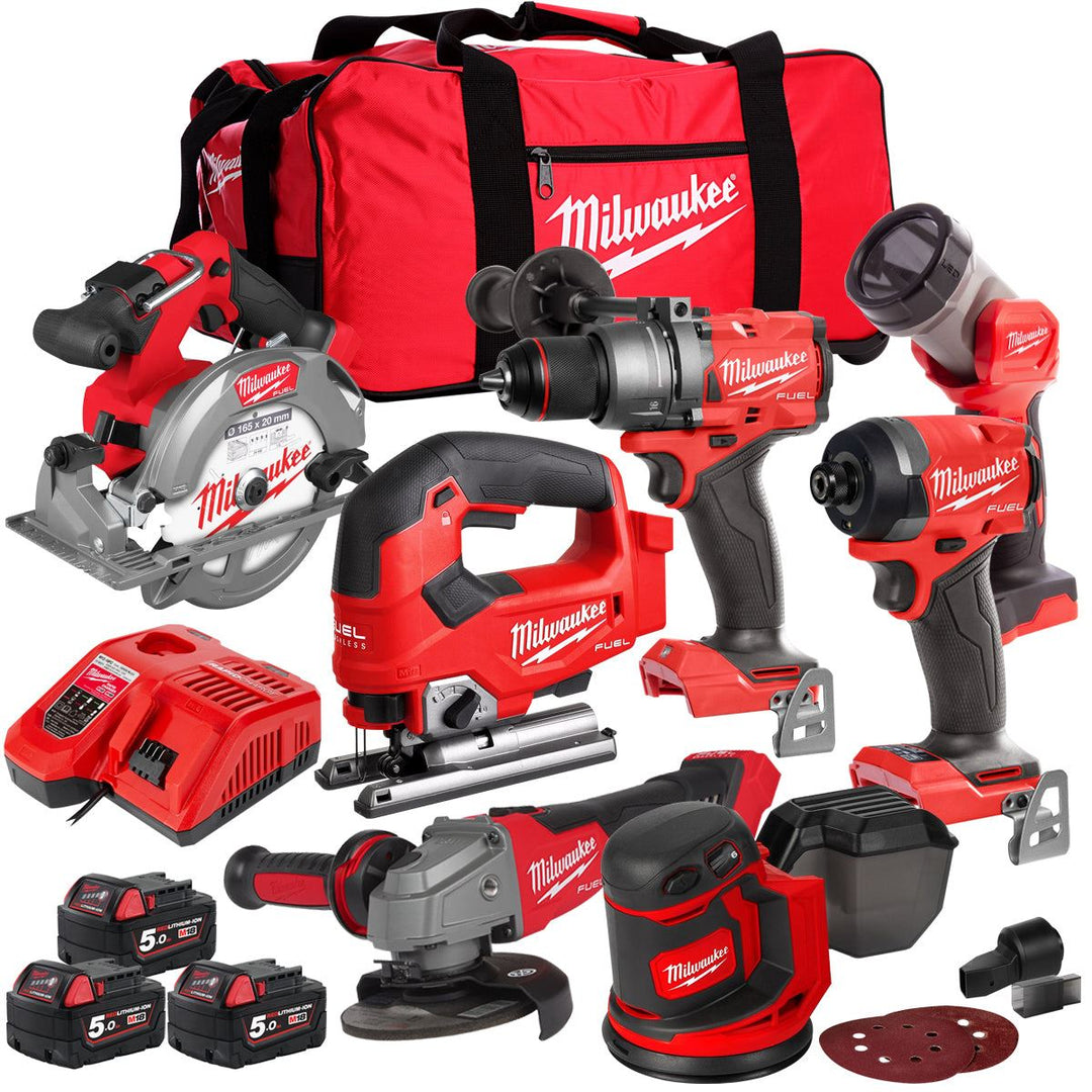 Milwaukee 18V 7 Piece Power Tool Kit with 3 x 5.0Ah Batteries T4TKITM-95
