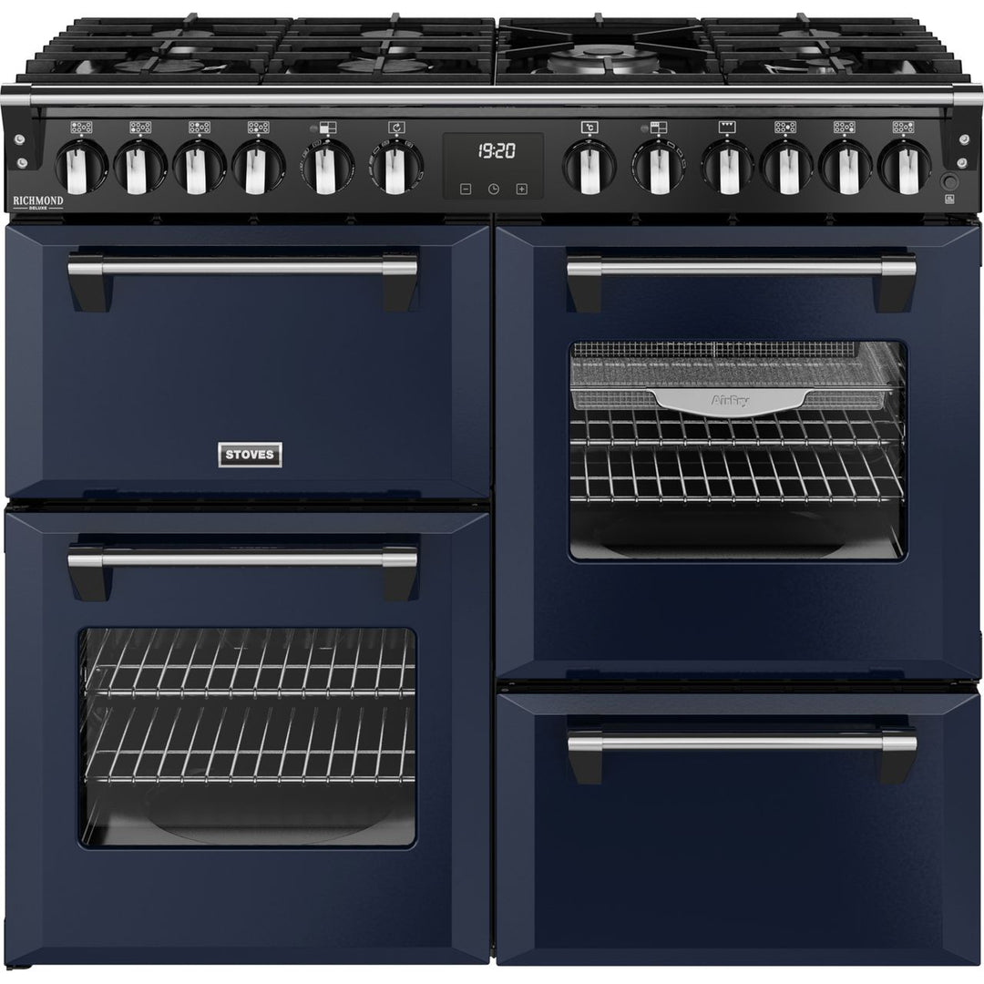 Stoves Richmond Deluxe 100DF 100cm wide Dual Fuel Range Cooker with Gas Hob - Midnight Blue