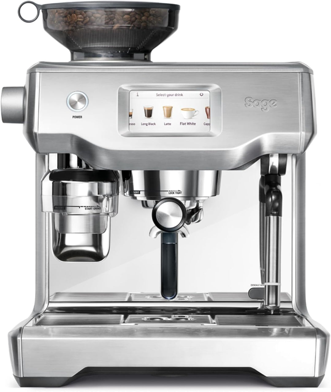 Sage - The Oracle Touch - Bean to Cup Coffee Machine with Grinder & Milk Frother - Fully Automatic Espresso Machine, Touch Screen, 5 Pre-sets - 2.5L Water Tank, 2400 W, Brushed Stainless Steel