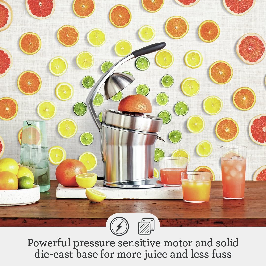 Sage - The Citrus Press Pro - Quiet Automatic Orange & Grapefruit Juicer - Lemon & Lime Squeezer - Acid-Resistant Die-Cast Stainless - Dishwasher Safe - Brushed Aluminium