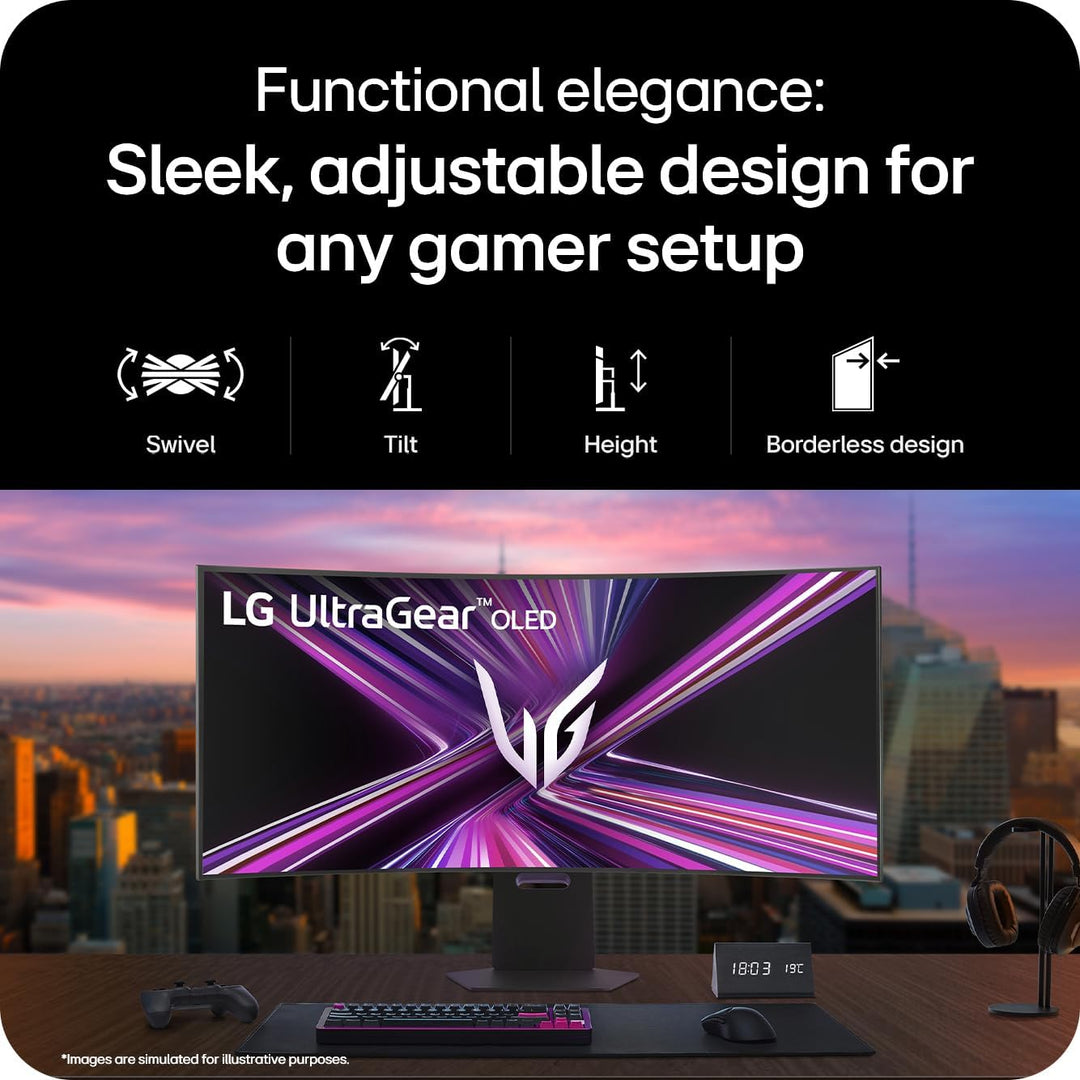 LG UltraGear OLED GX9 Gaming Monitor 45GX950A-B - 5K2K 45 Inch WOLED Curved, Dual-mode 165-330Hz, 0.03ms, 275-1300nits, FreeSync Premium Pro, HDR 400, Speakers, DP 2.1, HDMI 2.1, USB-C, Black