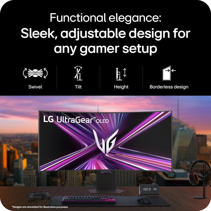 LG UltraGear OLED GX9 Gaming Monitor 45GX950A-B - 5K2K 45 Inch WOLED Curved, Dual-mode 165-330Hz, 0.03ms, 275-1300nits, FreeSync Premium Pro, HDR 400, Speakers, DP 2.1, HDMI 2.1, USB-C, Black