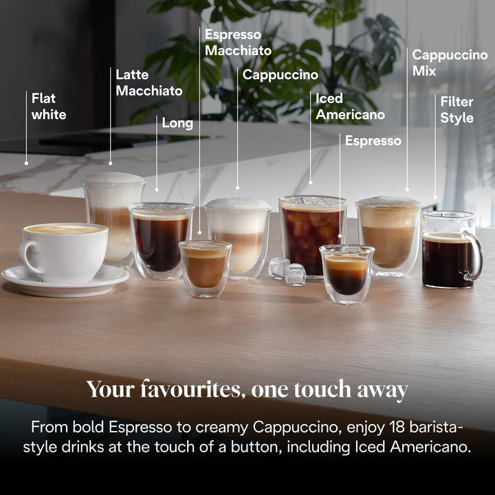 De'Longhi ECAM322.70.SB Magnifica Plus Automatic Coffee Machine with LatteCrema Hot, Bean to Cup Espresso Machine with 18 One-Touch Recipes, Full-Touch Control Panel, 1450W, Silver/Black