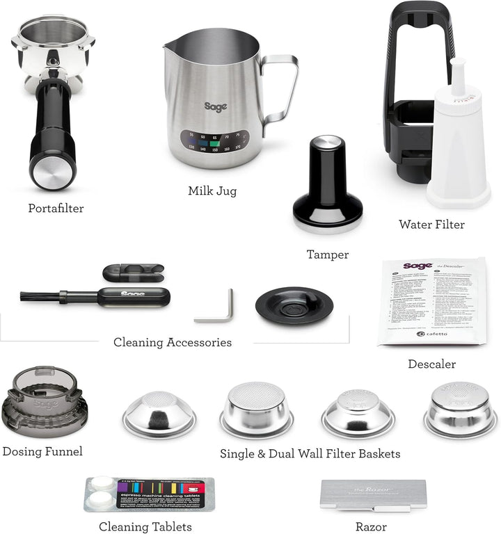 Sage - The Barista Express - Bean to Cup Coffee Machine with Grinder and Manual Milk Frother - 16 Grind Settings, 15 Bar Pump, PID Temp Control - With Temperature Control Jug, Black Truffle