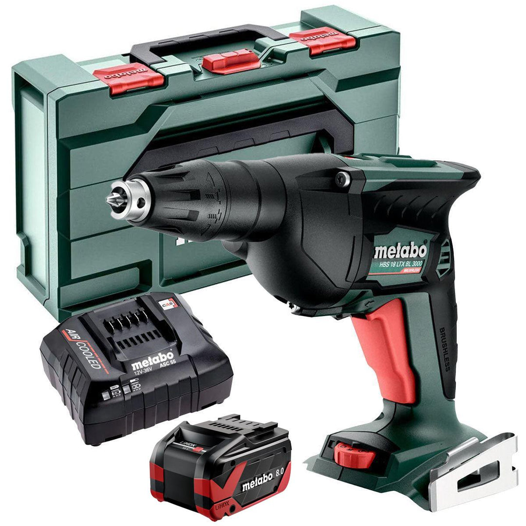 Metabo HBS 18 LTX BL 3000 18V Brushless Drywall Screwdriver with 1 x 8.0Ah Battery Charger & Metabox