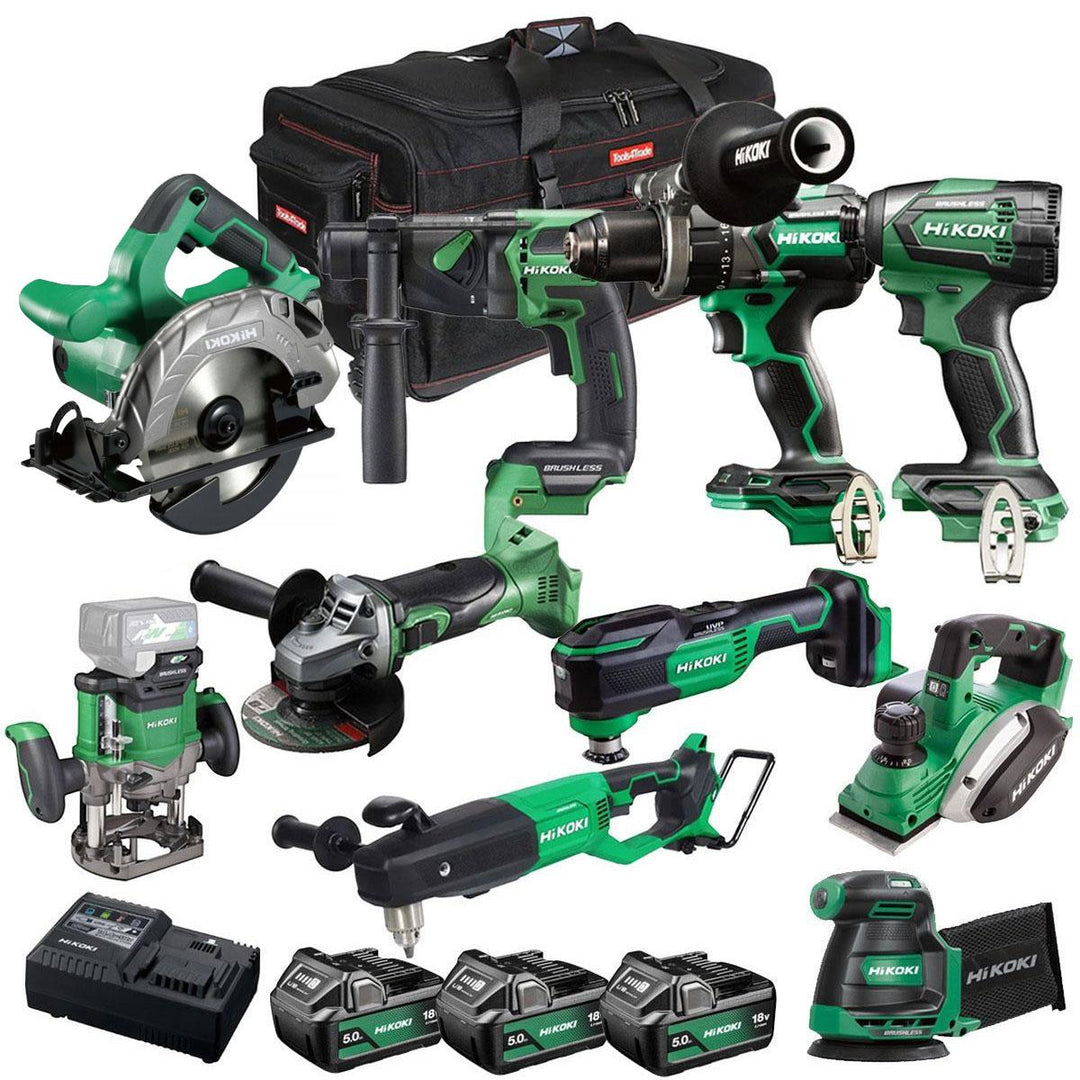 Hikoki 18V 10 Piece Power Tool Combo Kit with 3 x 5.0Ah Battery & Charger T4TKIT-27292