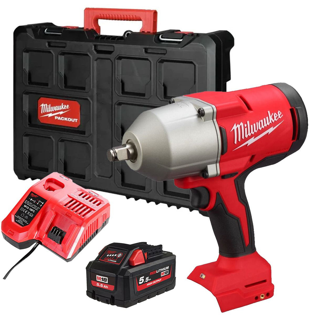 Milwaukee M18BLHIWF12-0X 18V Brushless 1/2" High Torque Impact Wrench with 1 x 5.5Ah Battery Charger &amp; Case