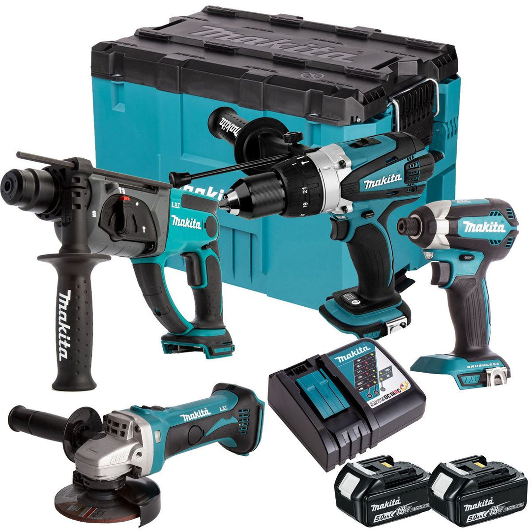 Makita 18V 4 Piece Combo Kit with 2 x 5.0Ah Batteries & MAKTRAK Toolbox