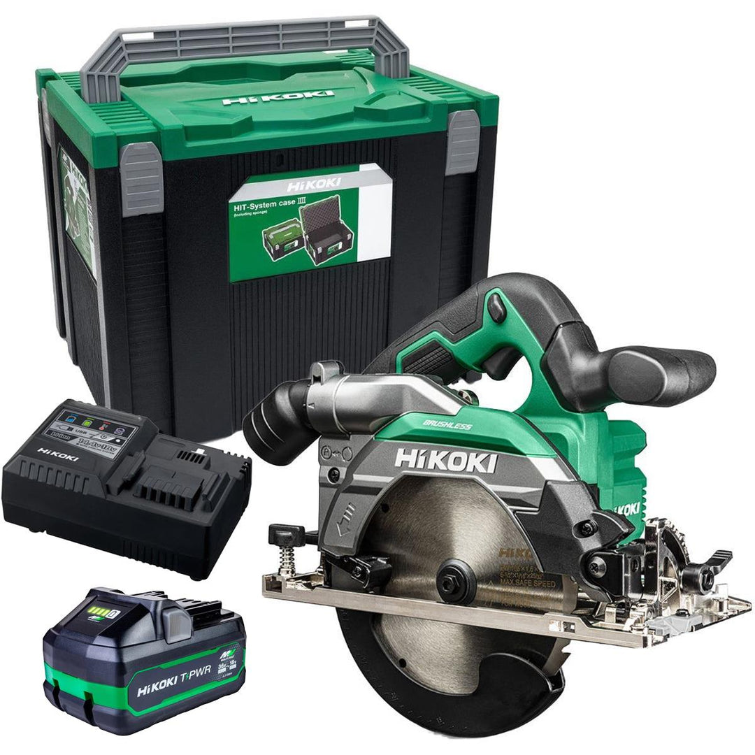 Hikoki C1806DBW2Z 18V Brushless 165mm Circular Saw with 1 x 4.0Ah/8.0Ah Battery Charger & Case