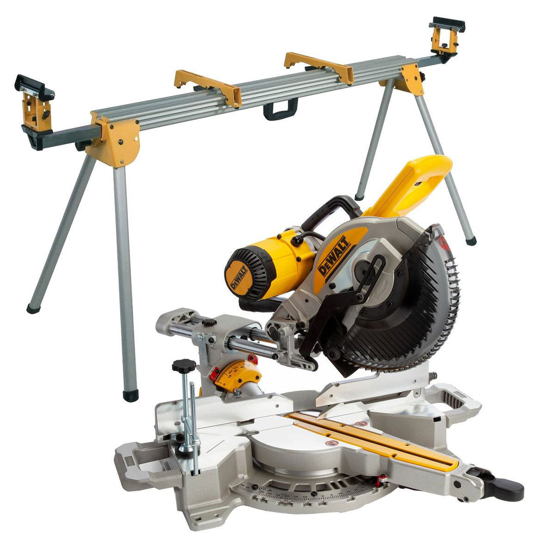 Dewalt DWS727-GB 250mm Double Bevel Slide Mitre Saw XPS 240V/1675W With Leg Stand