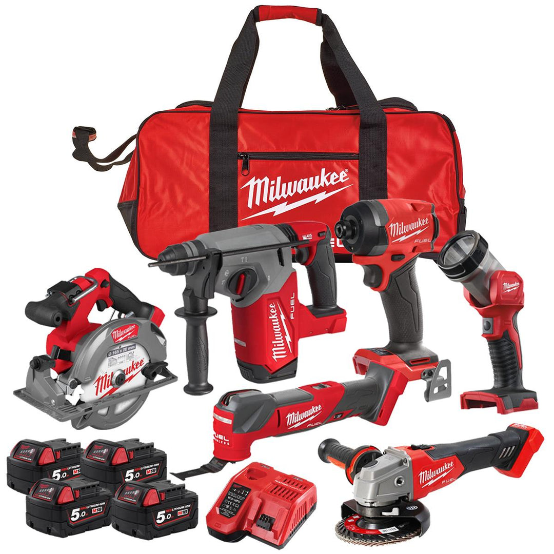 Milwaukee M18FPP6P3-504B 18V FUEL Brushless 6 Piece Power Kit with 4 x 5.0Ah Battery, Charger & Tool Bag 4933501776