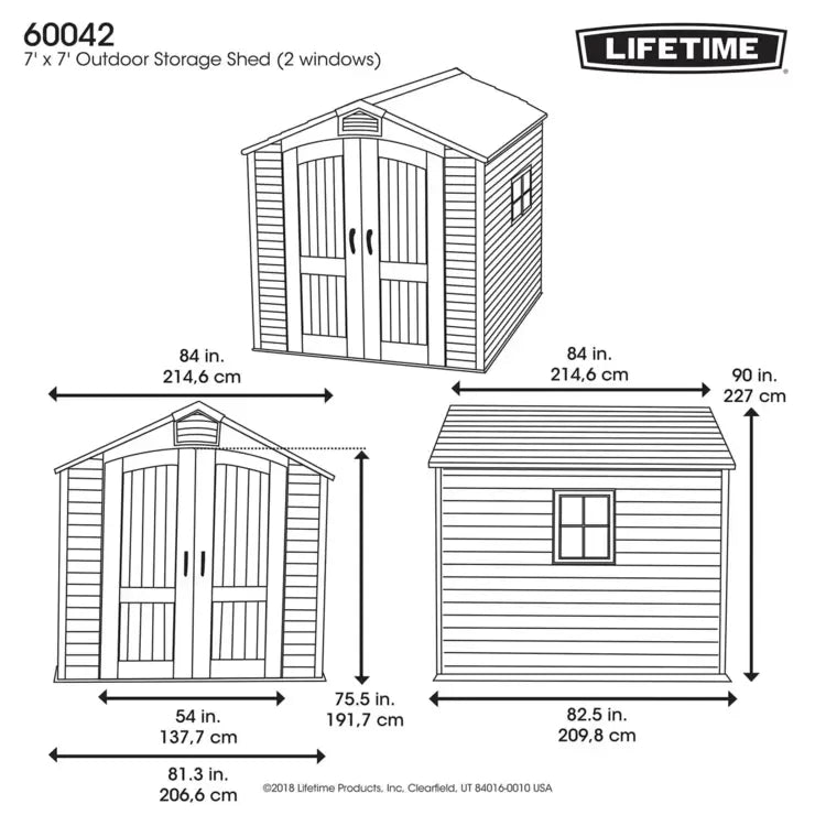 Lifetime 7ft x 7ft (2.1 x 2.1m) Outdoor Storage Shed - Model 60042