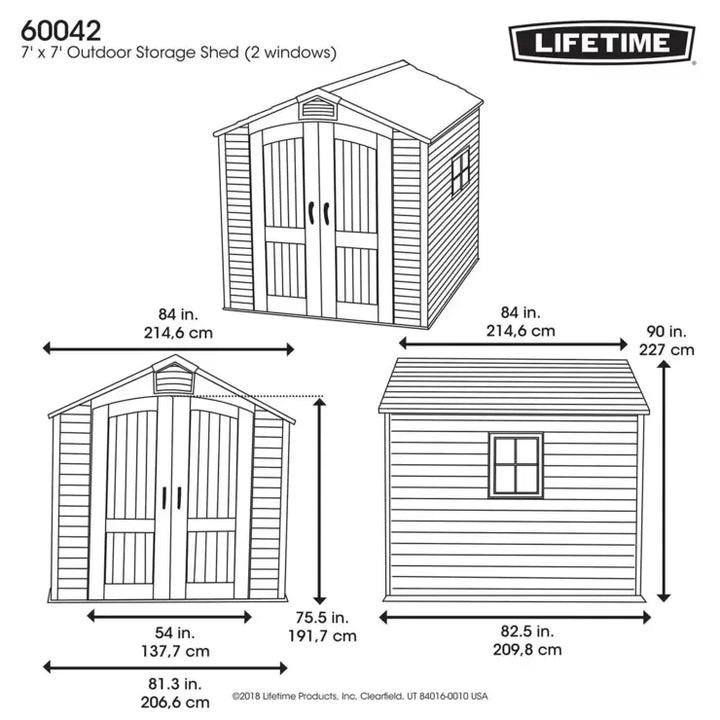 Lifetime 7ft x 7ft (2.1 x 2.1m) Outdoor Storage Shed - Model 60042