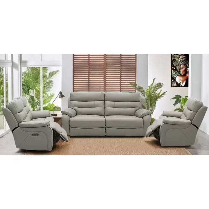 Fletcher Light Grey Leather Power Recliner Armchair with Power Headrest