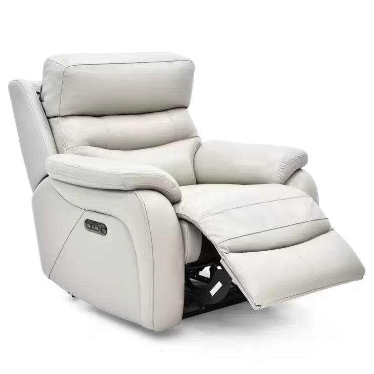 Fletcher Light Grey Leather Power Recliner Armchair with Power Headrest