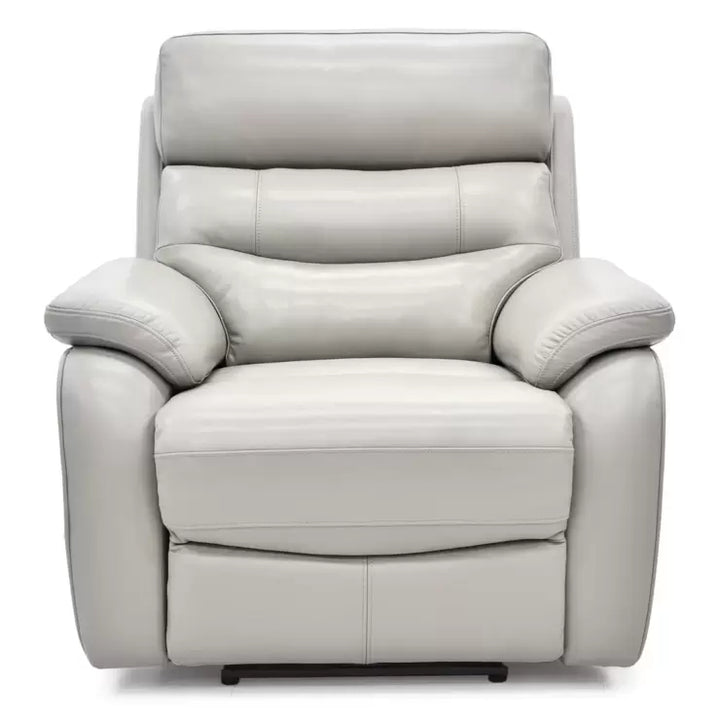 Fletcher Light Grey Leather Power Recliner Armchair with Power Headrest