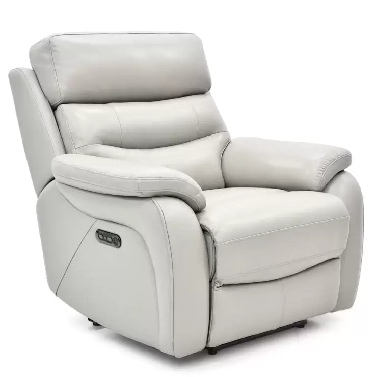 Fletcher Light Grey Leather Power Recliner Armchair with Power Headrest