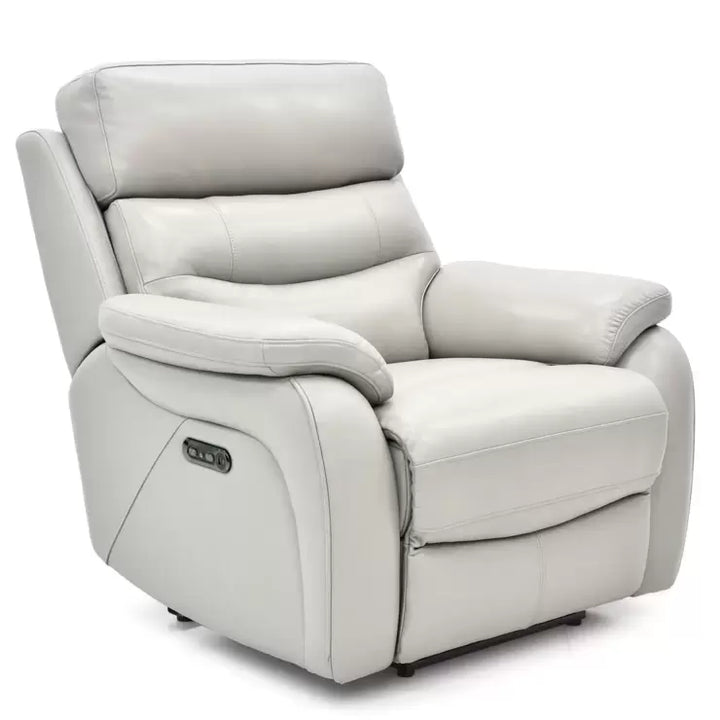 Fletcher Light Grey Leather Power Recliner Armchair with Power Headrest