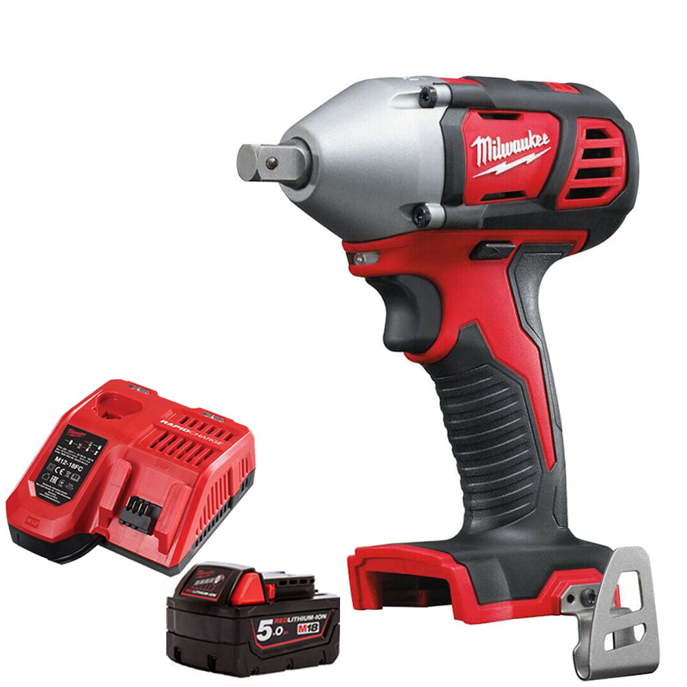 Milwaukee M18BIW12-0 18V Compact 1/2in Impact Wrench with 1 x 5.0Ah Battery &amp; Fast Charger