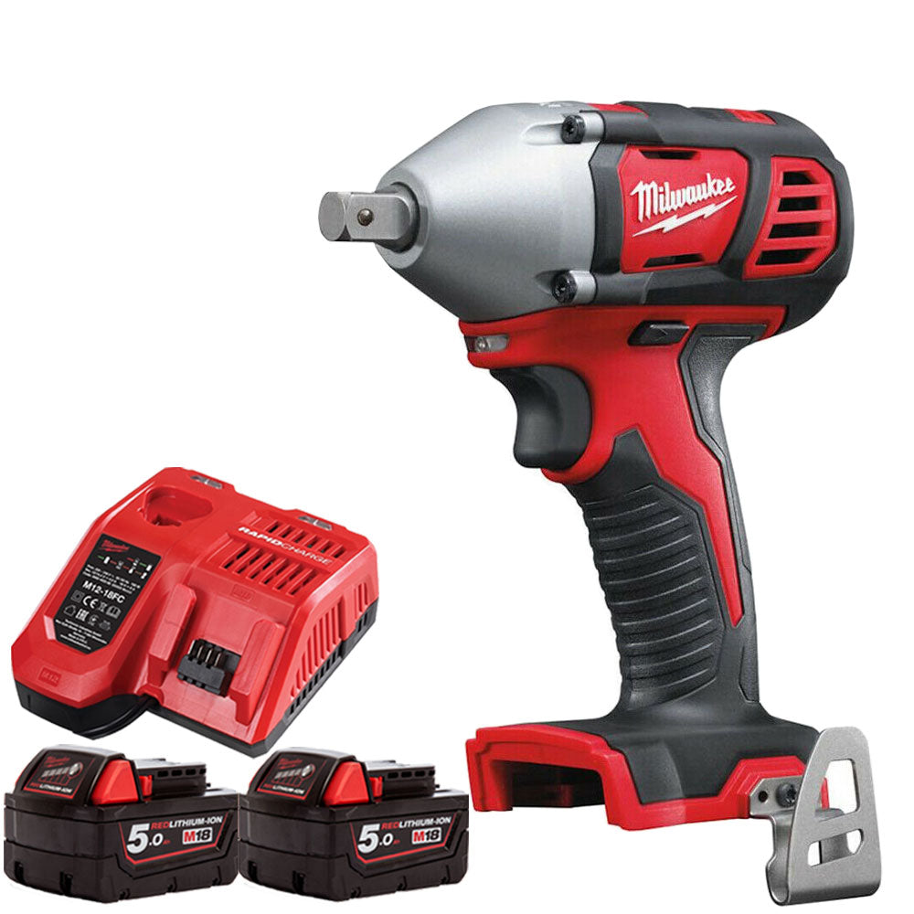 Milwaukee M18BIW12-0 18V 1/2" Impact Wrench with 2 x 5.0Ah Batteries &amp; Charger