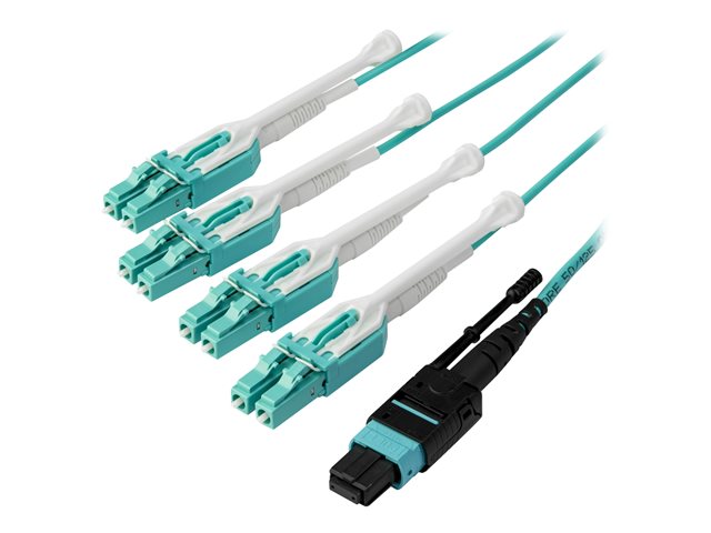 TieDex UK StarTech.com MTP to LC Breakout Cable - 3 ft / 1m - OM3 Multimode - 40Gb - Pull Tab - Plenum - MPO / MTP Connector - Fiber Optic Cable (MPO8LCPL1M) - breakout cable - 1 m - aqua