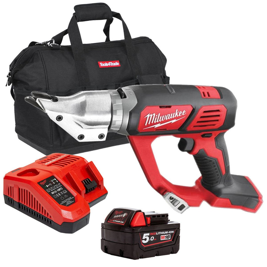 Milwaukee M18BMS12-0 18V 1.2mm Metal Shear with 1 x 5.0Ah Battery Charger &amp; Bag