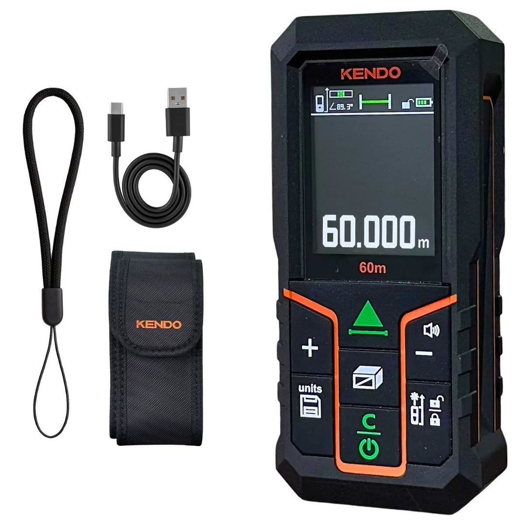 Kendo 60m Laser Distance Meter with Rechargeable Battery &amp; LCD Display