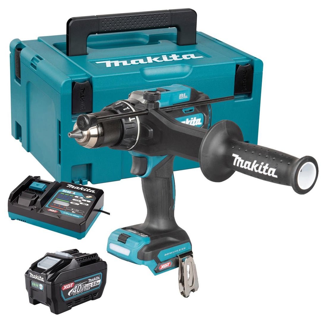 Makita HP003GZ01 40V Max XGT Brushless Combi Drill with 1 x 5.0Ah Battery Charger &amp; Case