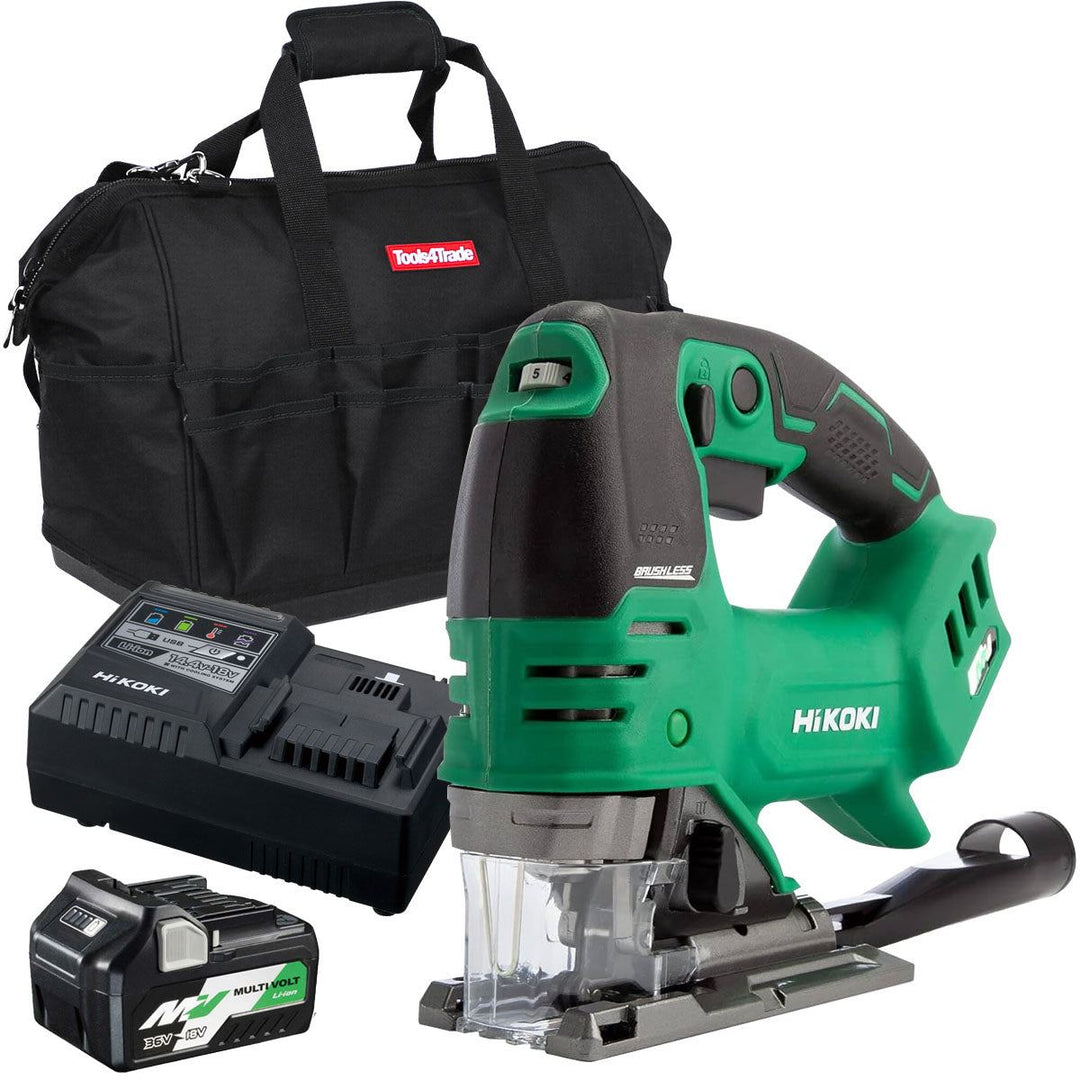 Hikoki CJ36DAJ3Z 36V MultiVolt Brushless Top Handle Jigsaw with 1 x 2.5Ah/5.0Ah Battery Charger & Bag