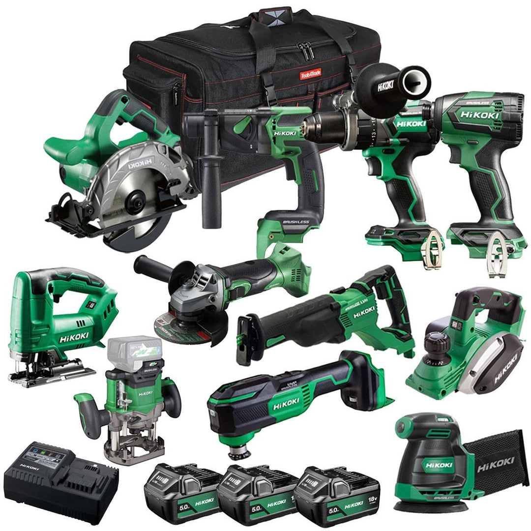 Hikoki 18V 11 Piece Power Tool Combo Kit with 3 x 5.0Ah Battery & Charger T4TKIT-27290