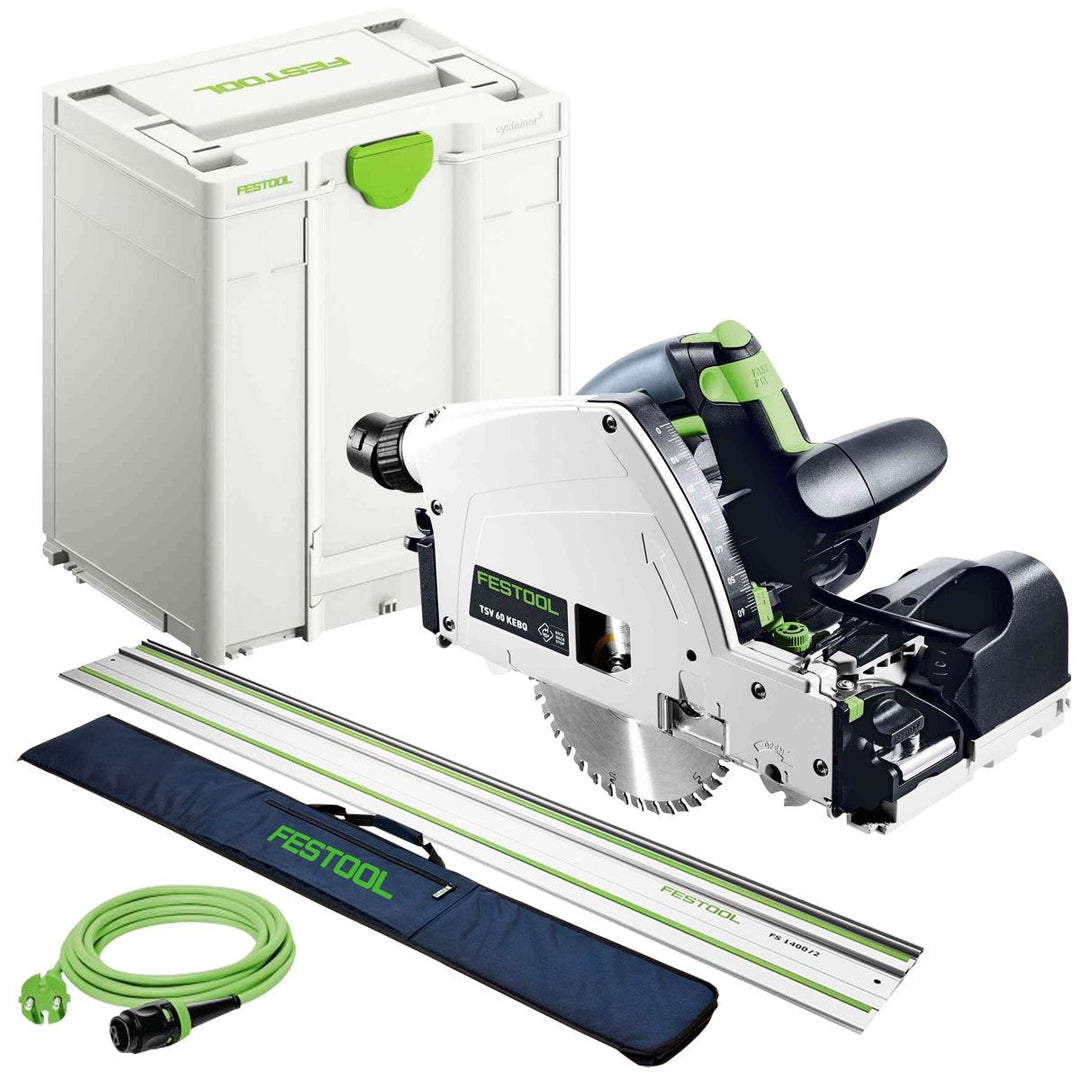 Festool TSV 60 KEBQ-Plus 230V GB Plunge-Cut Saw - 576733 With 1 x Guide Rail FS 1400/2 & Bag