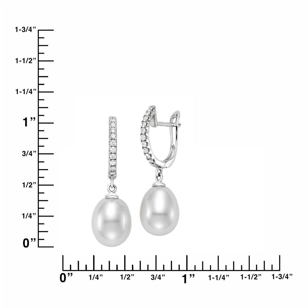 8.5-9mm Cultured Freshwater White Pearl & 0.16ctw Diamond Earrings, 18ct White Gold