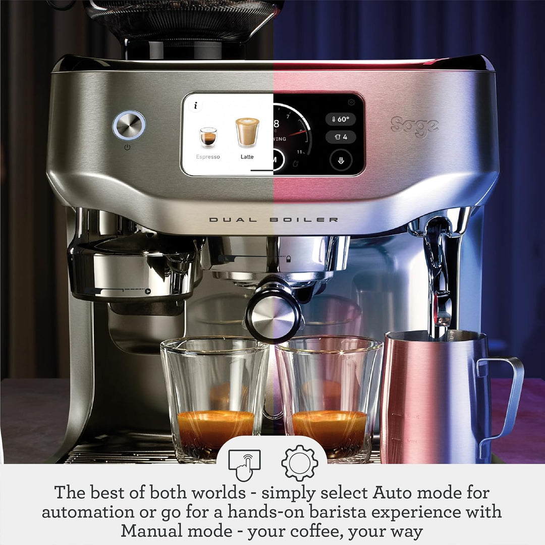 Sage - The Oracle Dual Boiler, Bean to Cup Coffee Machine with Manual and Automatic Milk Frother, 45 Grind Settings - 16 Pre-Set Recipes Incl. Espresso, Cappuccino, Flat White - Stainless Steel