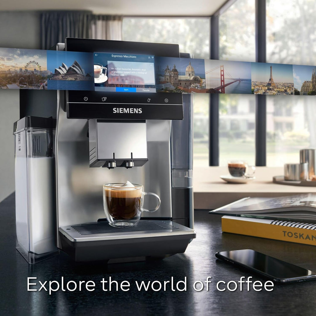 SIEMENS EQ700 Fully Automatic Bean to Cup Coffee Machine, 5" Touch Screen Display, Cold Brew/Slow Brew, Integrated Milk Container, 30+ Coffee Beverages, Home Connect, TQ713GB3