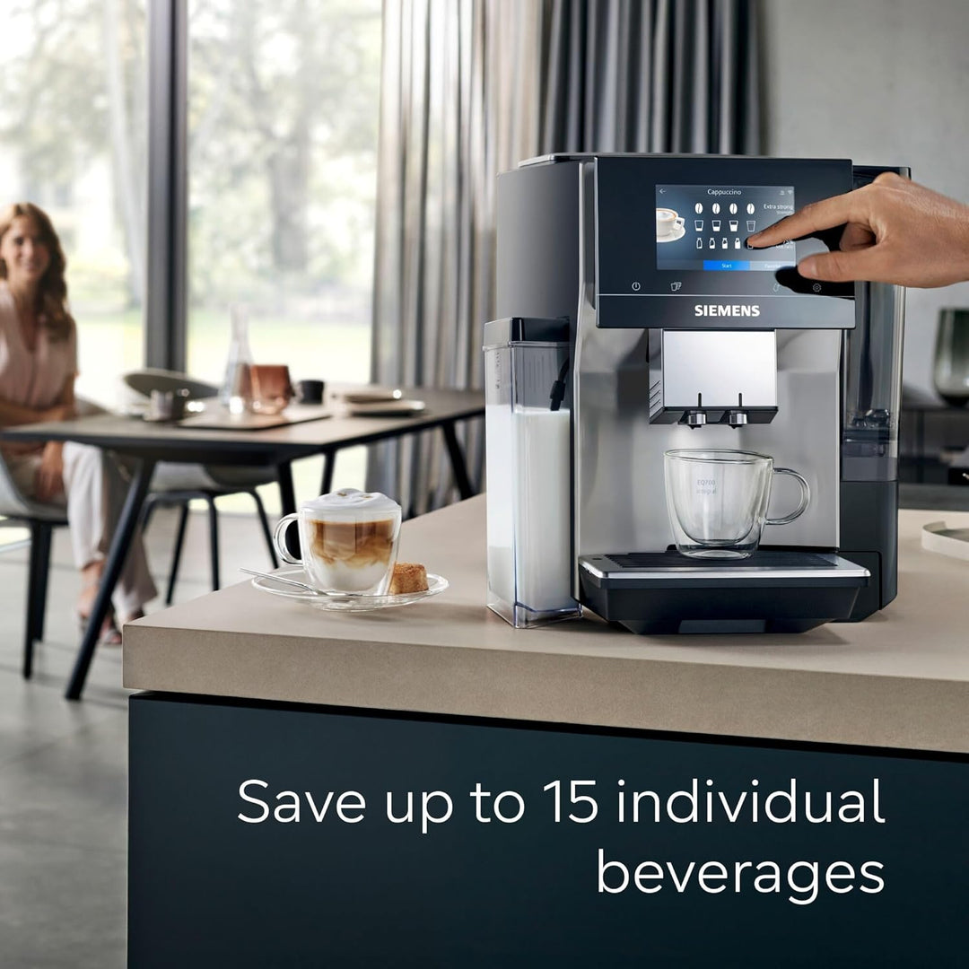 SIEMENS EQ700 Fully Automatic Bean to Cup Coffee Machine, 5" Touch Screen Display, Cold Brew/Slow Brew, Integrated Milk Container, 30+ Coffee Beverages, Home Connect, TQ713GB3