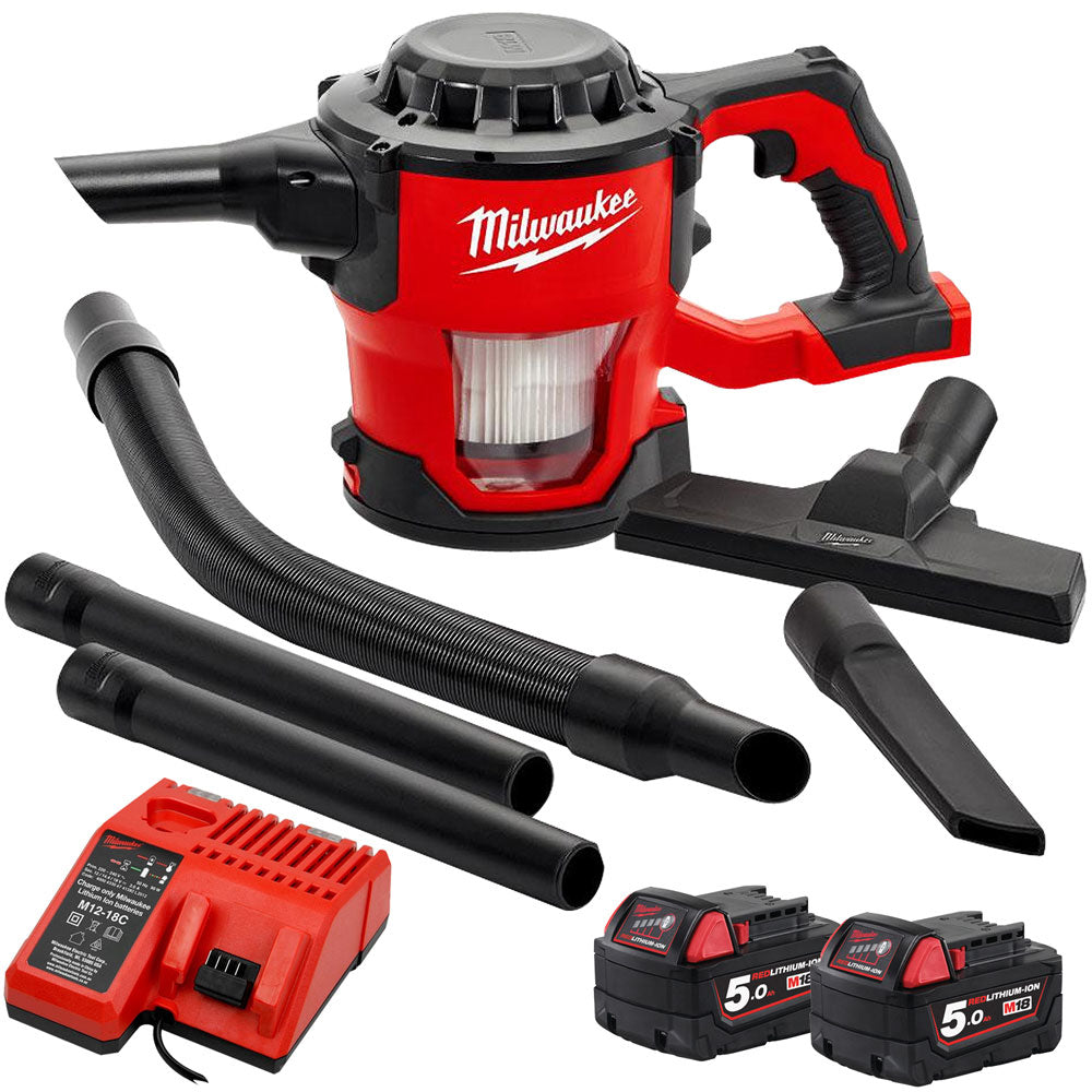 Milwaukee M18CV-0 18V Hand Vacuum with 2 x 5.0Ah Battery & Charger
