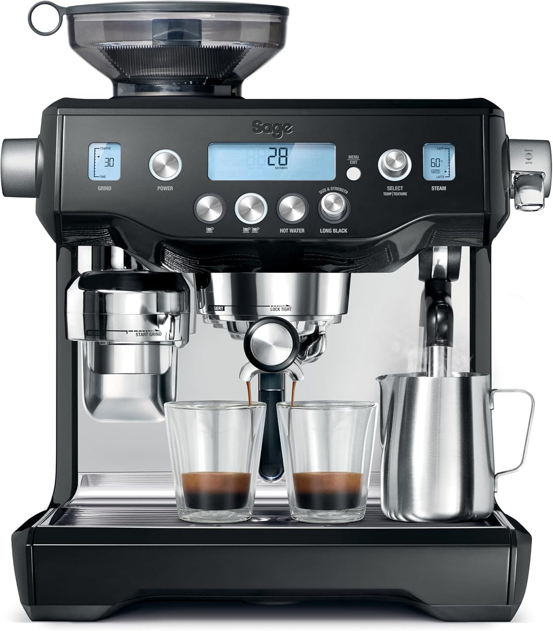 Sage - The Oracle, Bean to Cup Coffee Machine with Manual and Automatic Milk Frother, Volumetric or Timed Shot Control, 45 Grind Settings, Espresso, Cappuccino, 2.5L Water Tank, 2400 W, Black Truffle