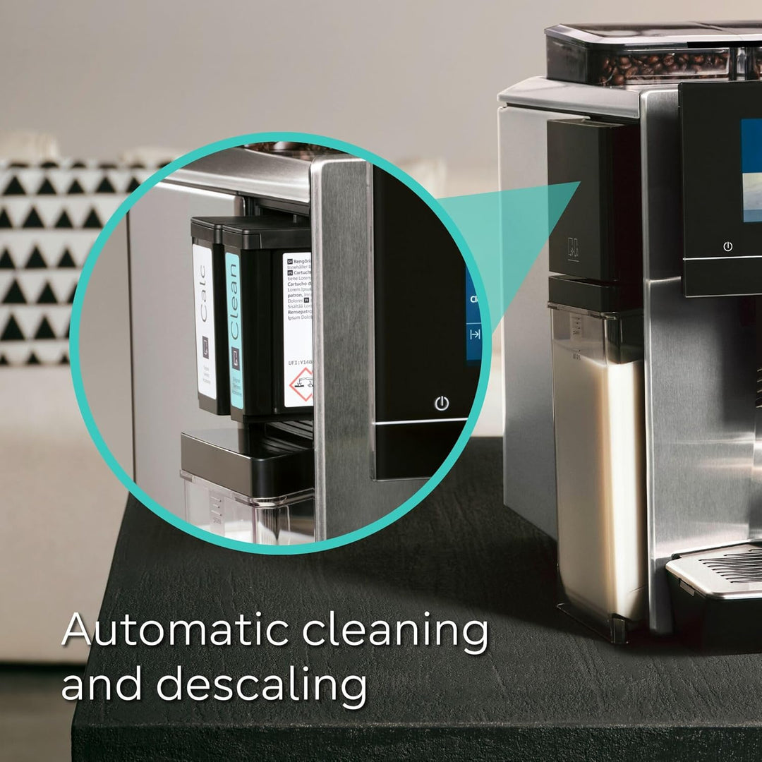 SIEMENS EQ900 Plus Fully Automatic Bean to Cup Coffee Machine, 6.8" Touch Screen Display, Auto Descaling/Cleaning, dual bean containers, baristaMode, beanIdent System, Home Connect, TQ907GZ3