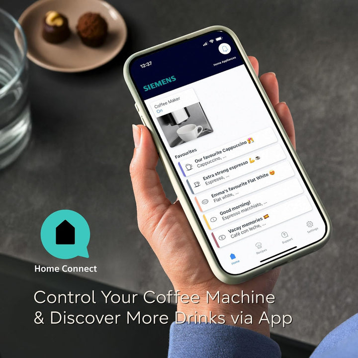 SIEMENS EQ900 Plus Fully Automatic Bean to Cup Coffee Machine, 6.8" Touch Screen Display, Auto Descaling/Cleaning, dual bean containers, baristaMode, beanIdent System, Home Connect, TQ907GZ3