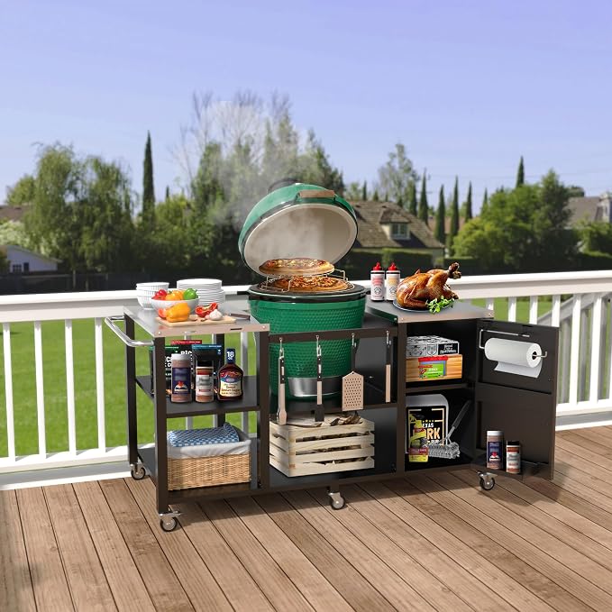 GDLF Outdoor Grill Table for Large Big Green Egg, Metal Grill Cart Station, Large Big Green Egg Table Only