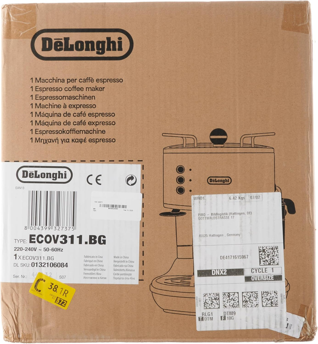 De'Longhi Vintage Icona Traditional Barista Pump Espresso Machine, Coffee and Cappuccino Maker, ECOV311BG, 1.4 liters, Cream