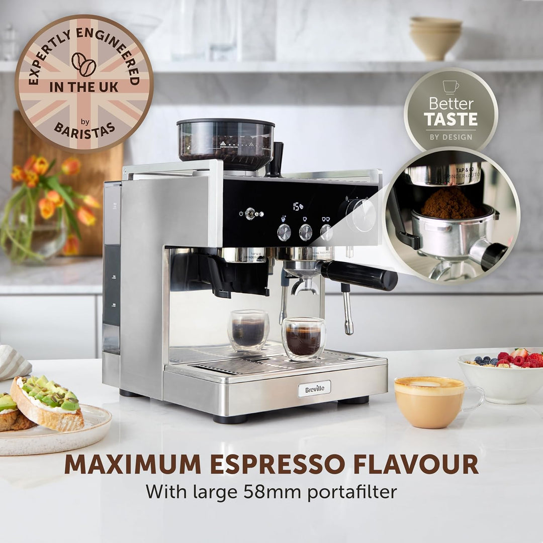 Breville Barista Signature Espresso Machine | Bean to Cup Coffee Maker with Integrated Coffee Grinder & Milk Frother | 15 Bar Italian Pump | Stainless Steel [VCF160]