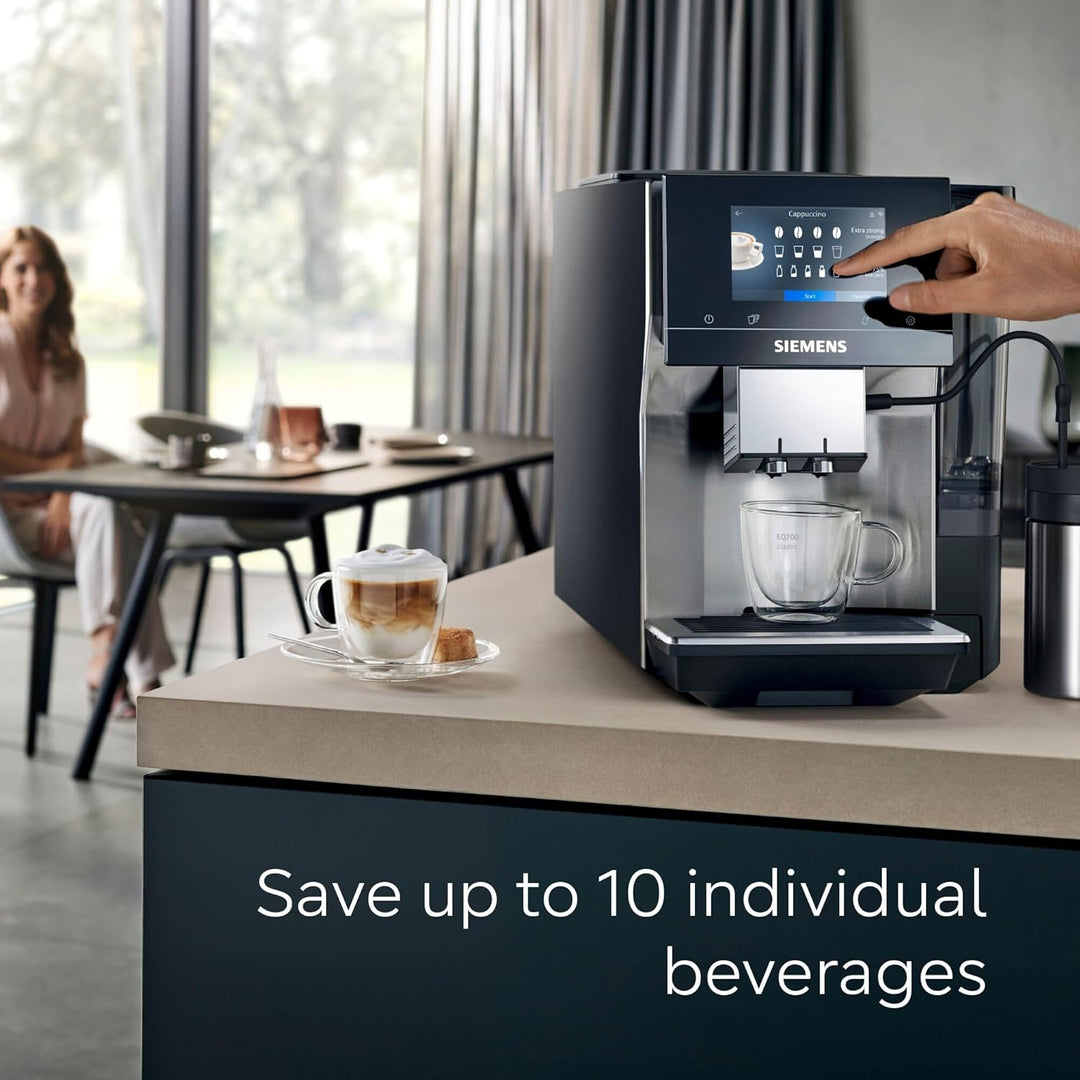 SIEMENS EQ700 Fully Automatic Bean to Cup Coffee Machine, 5" Touch Screen Display, Cold Brew/Slow Brew, Cappuccinatore, 34+ Coffee Beverages, Home Connect, TP715GB1